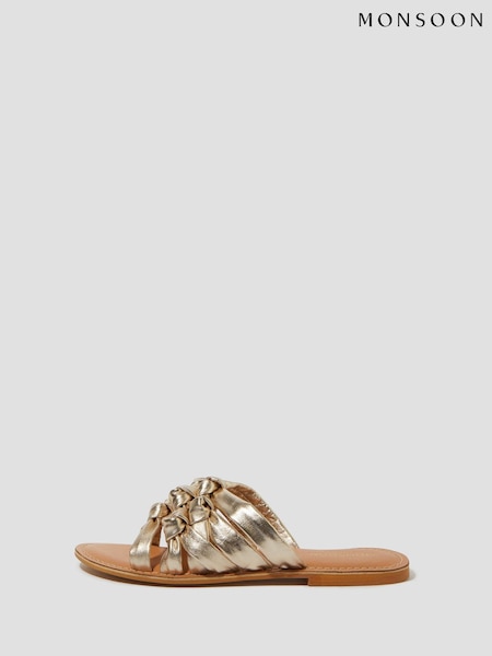 Monsoon Gold Ali Metallic Knot Slide Sandals (F83172) | €58