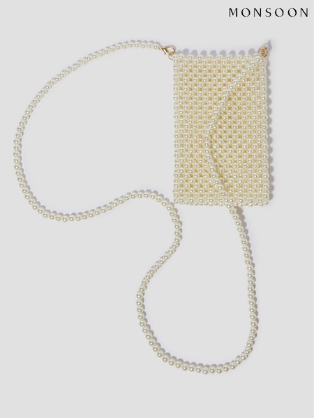 Monsoon Natural Embellished Pearl Phone Bag (F83194) | ₪126