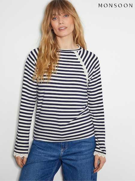 Monsoon Blue Sadie Stripe Long Sleeve Jersey Top (F83199) | 2,343 UAH