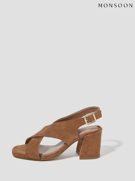 Monsoon Natural Cally Suede Crossover Slingback Heels (F83200) | $103