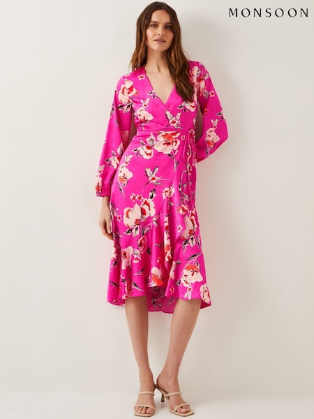 Monsoon Pink Meredith Floral Print Midi Wrap Dress (F83205) | 8,411 UAH