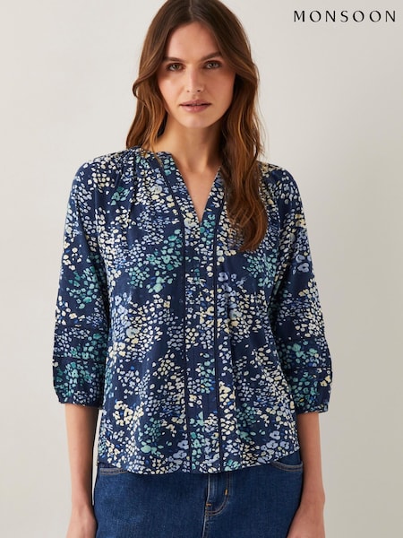 Monsoon Blue Micola Abstract Print Jersey Blouse (F83208) | ₪226