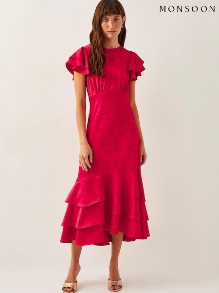 Monsoon Ester Satin Ruffle Midi Dress (F83218) | €205