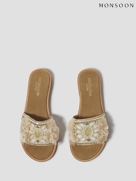Monsoon Natural Eve Embellished Slide Sandals (F83220) | €58