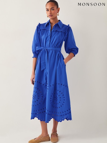 Monsoon Blue Jules Broderie Midi Shirt Dress (F83221) | €119