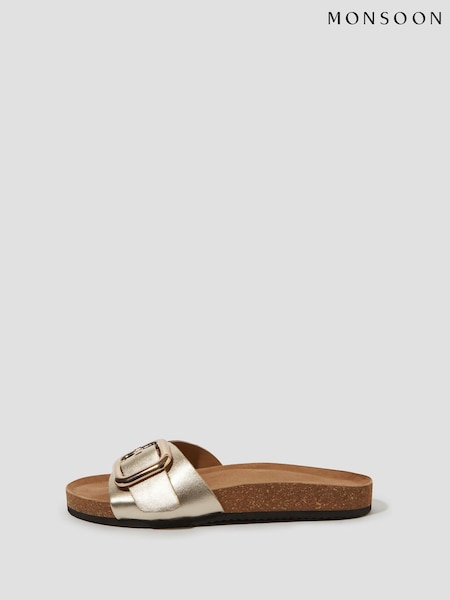 Monsoon Gold Cecil Metallic Leather Slide Sandals (F83222) | €69
