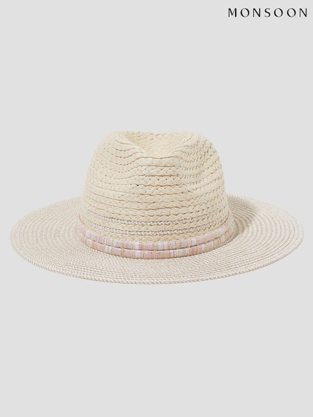 Monsoon Cream Nora Straw Fedora Hat (F83231) | €50