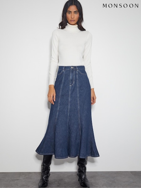 Monsoon Fran Seam Denim Maxi 100% Cotton Skirt (F83250) | ‏377‏₪