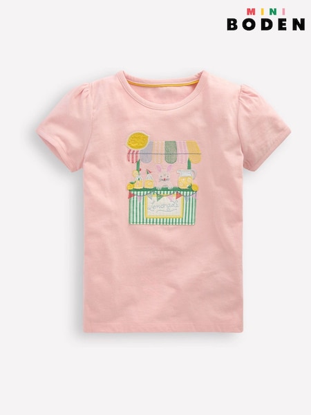 Boden Pink Puff Sleeve Applique 100% Cotton T-Shirt (F83270) | 4,325 ISK - 4,780 ISK