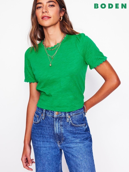 Boden Green 100% Cotton Ali Ricrac T-Shirt (F83276) | $50
