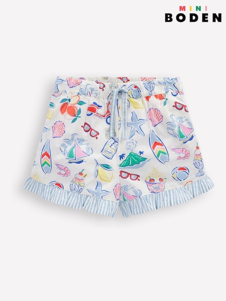 Boden Cream 100% Cotton Juniper Woven Frill Shorts (F83279) | €35 - €41