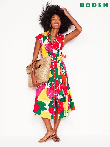 Boden Yellow Rachel 100% Cotton Midi Shirt Dress (F83285) | €160