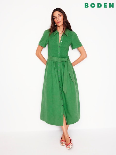 Boden Green 100% Cotton Amber Double Cloth Midi Dress (F83293) | €154