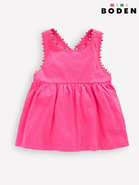 ורוד - Boden Frill Sleeve Pom 100% Cotton Dress (F83297) | ‏85‏₪ - ‏96‏ ₪
