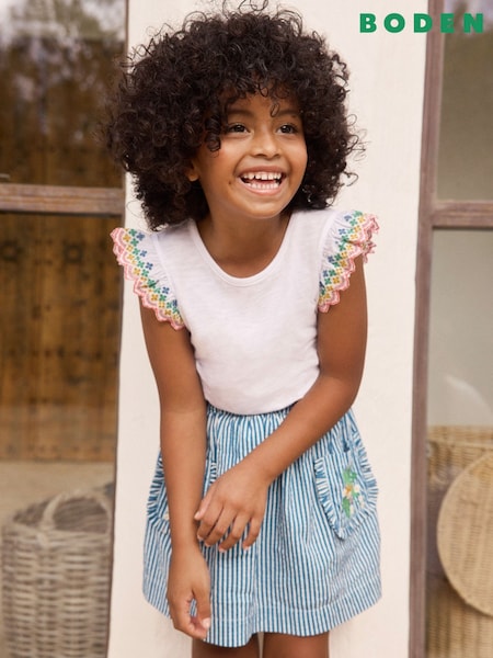 Boden Blue 100% Cotton Applique Pocket Skirt (F83323) | €47 - €55