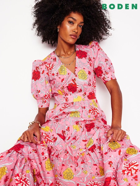 Boden Pink 100% Cotton Bella Puff Sleeve Maxi Dress (F83340) | €160