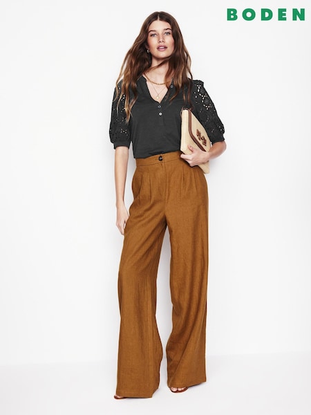 Boden Black Eden Puff Sleeve Henley Top (F83342) | €92