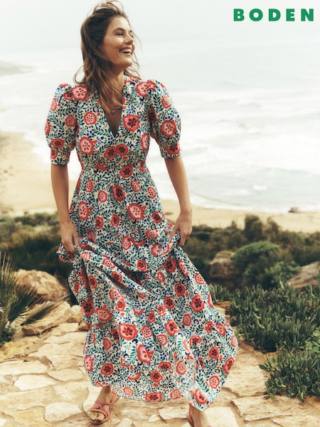 Boden Multi 100% Cotton Bella Puff Sleeve Maxi Dress (F83347) | $216