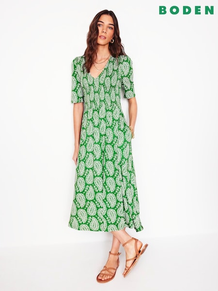Boden Green Bethany Smocked Jersey Dress (F83375) | €125