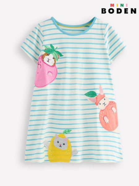 Boden Blue 100% Cotton Short Sleeve Applique Tunic (F83379) | €34 - €40