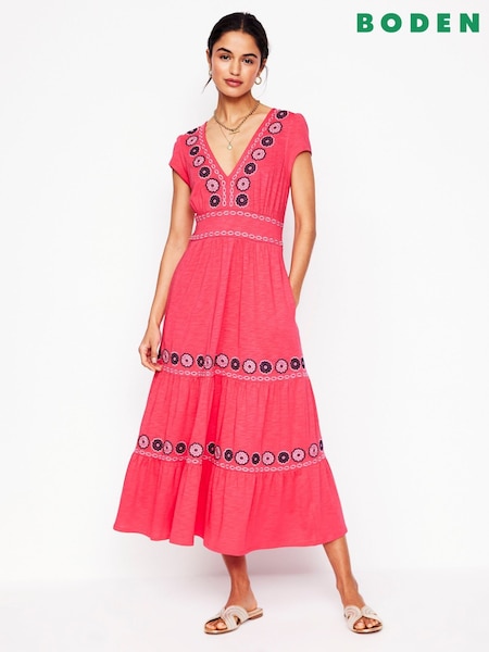 Boden Pink Embroidered Jersey Dress (F83384) | €154