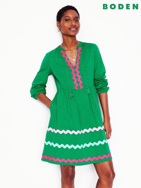 Vihreä - Boden 100% Cotton Corinna Ric Rac Jersey Dress (F83393) | €126
