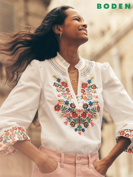 Boden White Embroidered 100% Cotton Top (F83407) | €125