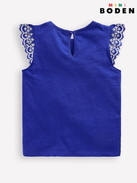 Boden Blue Margaret Broderie Frill 100% Cotton T-Shirt (F83415) | €25 - €28