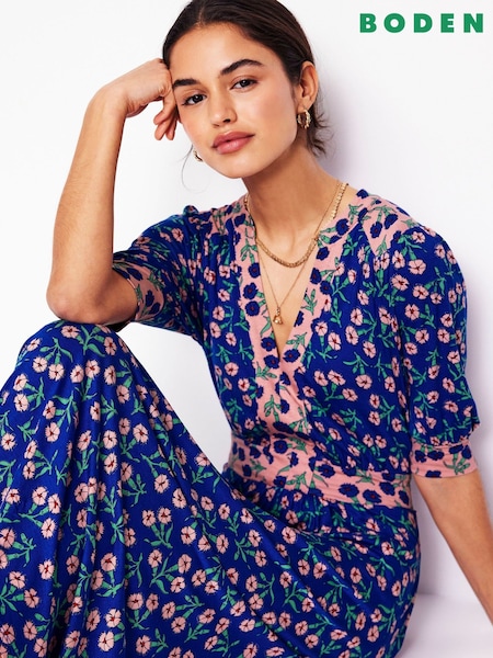 Sininen - Boden Lily Jersey Midi Tea Dress (F83431) | €154