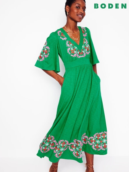 Boden Green Maya Embroidered Kimono Dress (F83432) | €179
