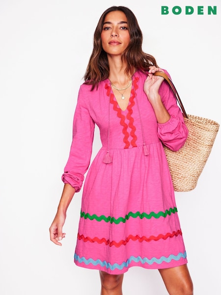 Vaaleanpunainen - Boden 100% Cotton Corinna Ric Rac Jersey Dress (F83435) | €126