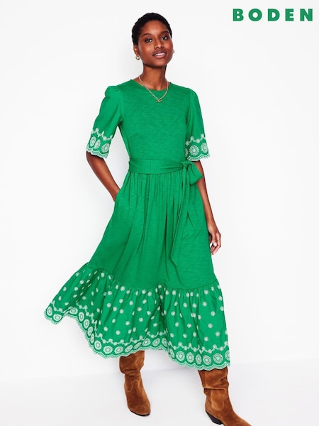 Boden Green Isabel Broderie Mix Maxi Dress (F83448) | €154