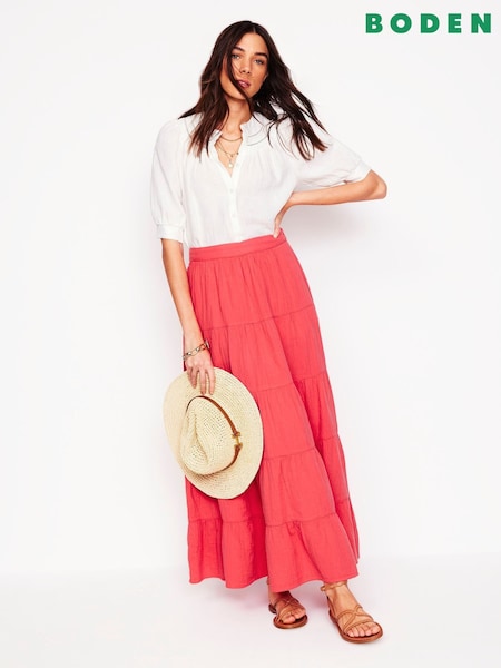 Boden Red 100% Cotton Nadia Double Cloth Maxi Skirt (F83454) | R$ 850