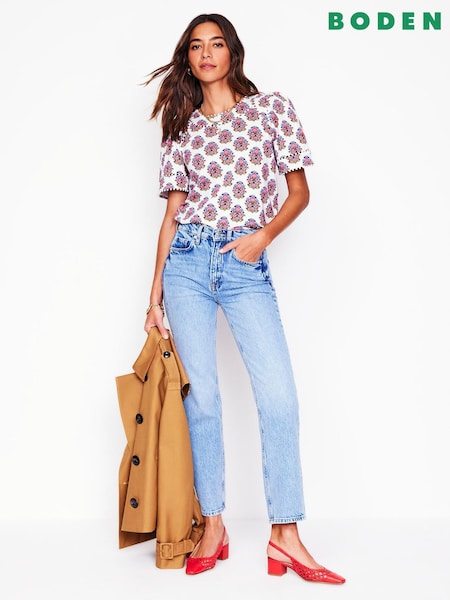Boden Cream 100% Cotton Mila Trim Detail Top (F83457) | €53