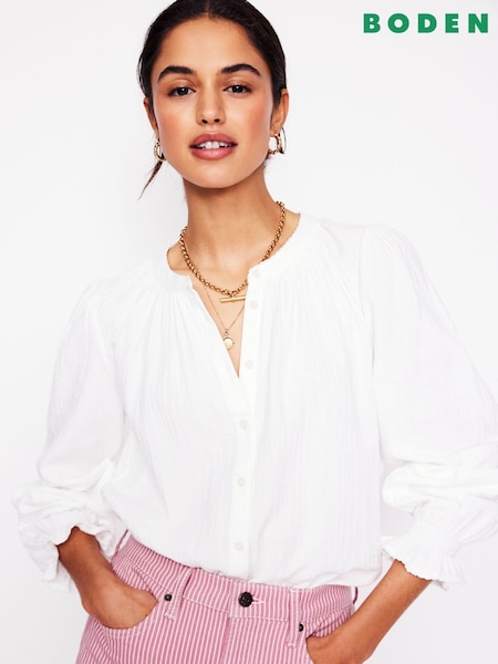 Boden White Evie Double Cloth 100% Cotton Top (F83482) | €93