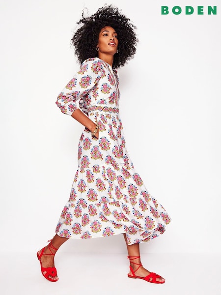Boden Cream 100% Cotton Violet Midi Dress (F83513) | BGN 456