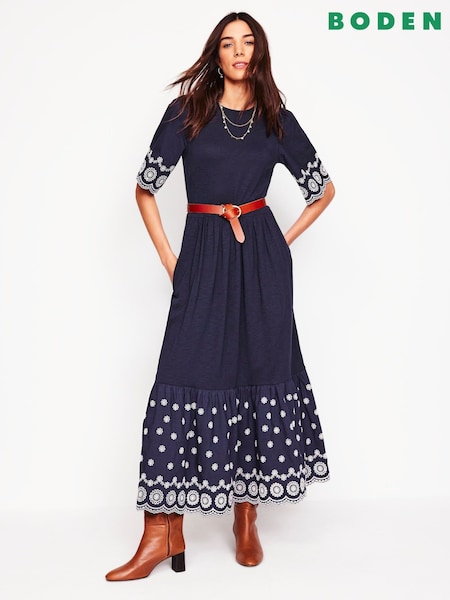 Boden Blue Isabel Broderie Mix Maxi Dress (F83520) | €184