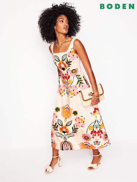 Boden Cream Square Fit & Flare Dress (F83532) | €243