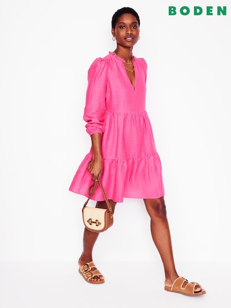 Boden Pink Esme Linen Short Dress (F83536) | kr1 799
