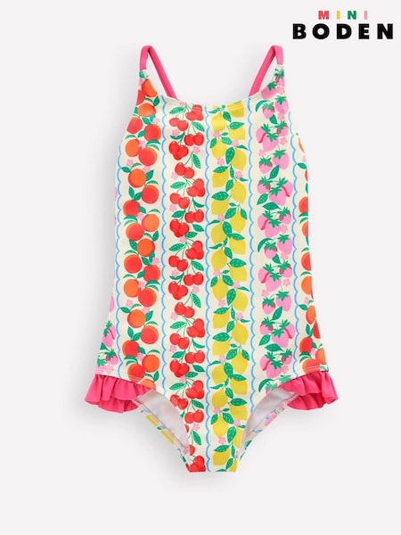 Boden Pink Fruit Stripe Pretty Cross-Back Swimsuit (F83557) | €24