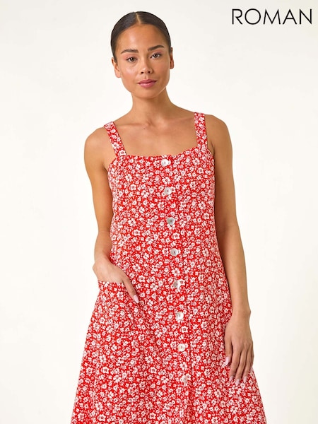 Roman Red Petite Ditsy Floral Print Button Dress (F83652) | €60