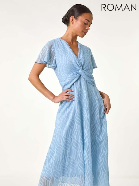 Roman Blue Petite Front Twist Jacquard Dress (F83655) | 322 QAR