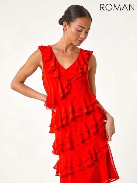 Roman Red Petite Plain Ruffle Tiered Shift Dress (F83657) | € 101