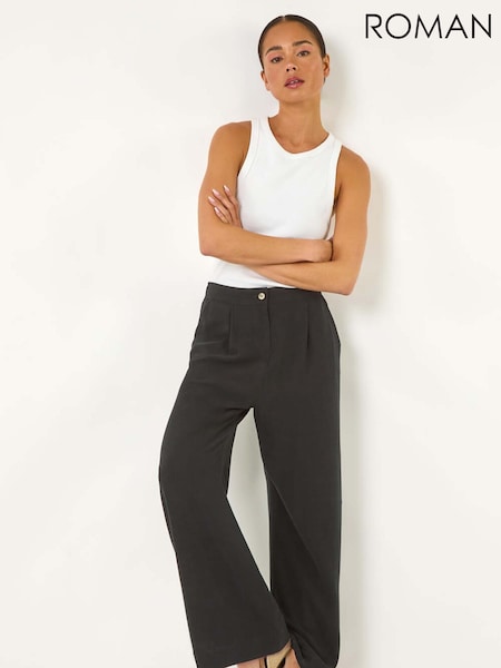 שחור - Roman Petite Smart Linen Mix Trousers (F83670) | ‏264‏₪