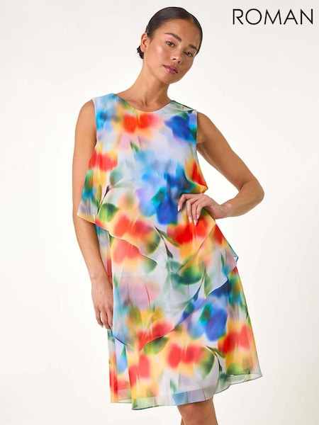 Roman Blue Petite Abstract Layered Tier Dress (F83671) | 297 QAR
