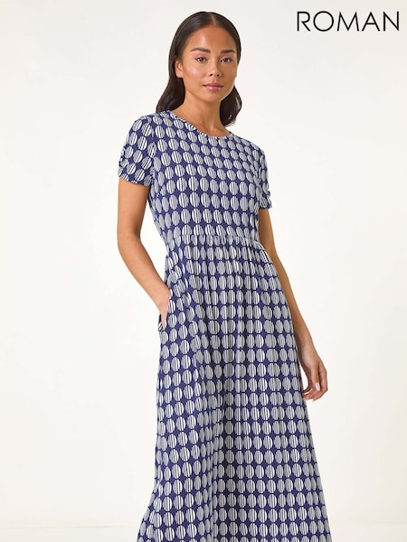 Albastru - Roman Mărime mică Geometric Spot Pocket Midi Rochie (F83684) | 335 LEI