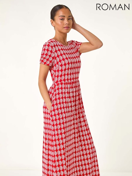 Roman Red Petite Geometric Spot Pocket Midi Dress (F83687) | €60