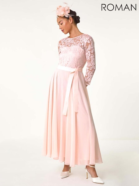 Vaaleanpunainen - Roman Petite Lace Solmio Vyötärö Maksimekko (F83689) | €134