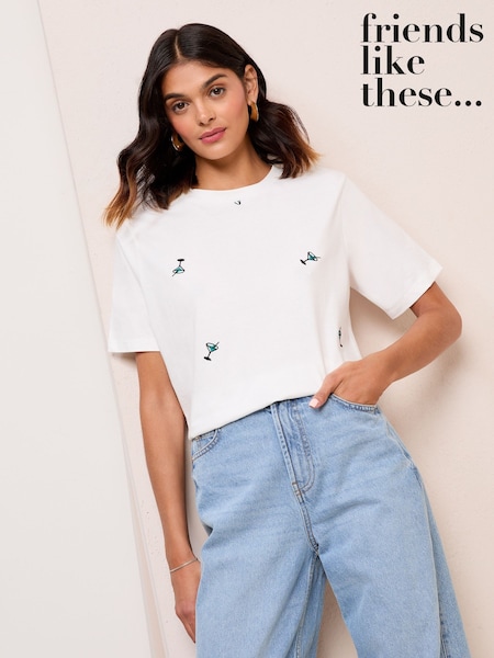 Ivory Martini - Friends Like These Crew Neck Embroidered Easy T-Shirt (F83713) | 164 LEI