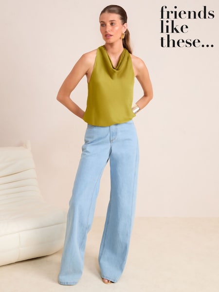 Friends Like These Green Satin Cowl Neck Sleeveless Blouse (F83717) | €48
